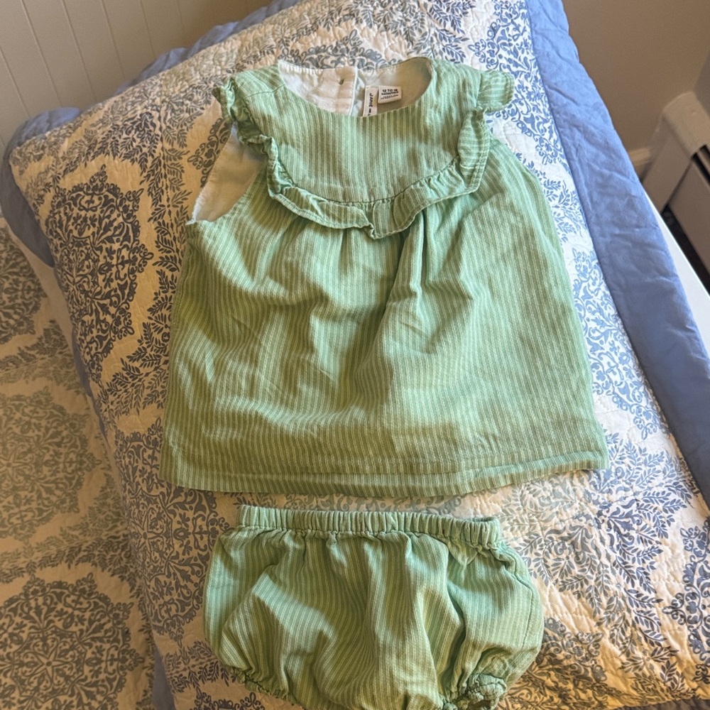 Janie and Jack Green Striped dress with Diaper Cover Set